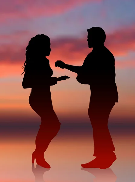 Σέξι άνδρας και γυναίκα χορό ηλιοβασίλεμα φόντο Διαδίκτυο — Διανυσματικό Αρχείο