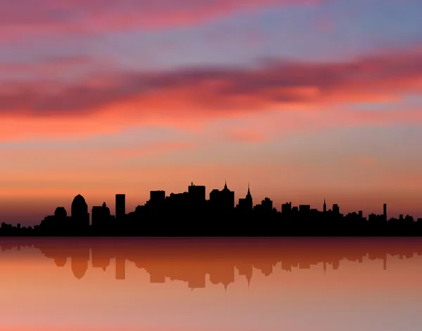New York City Skyline Sonnenuntergang Internet-Hintergrund — Stockvektor