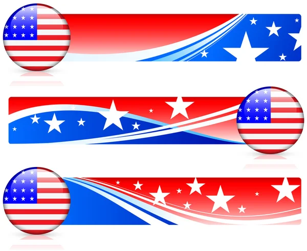 Amerikanska flaggan knappen med banners — Stockový vektor