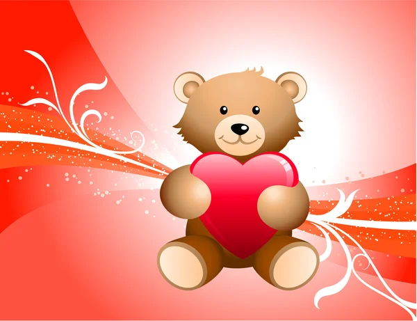 Teddy Bear and Red Background — Stock Vector