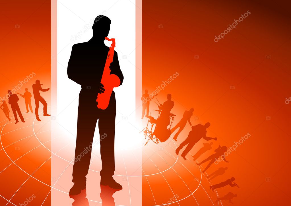 Saxophone player with musical group background