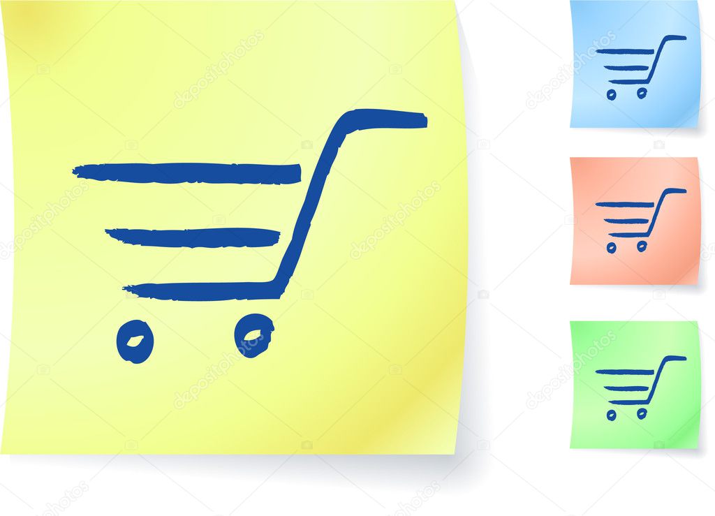 shopping cart graphic on sticky note