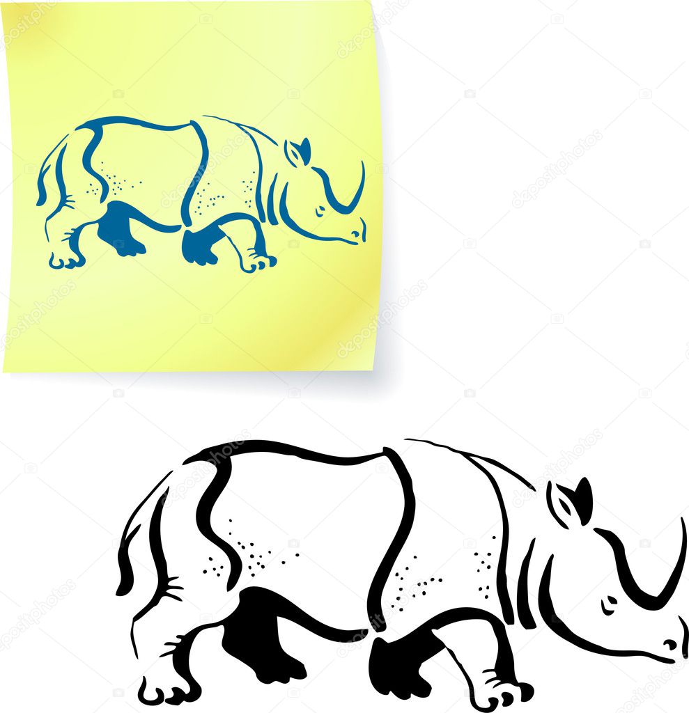 Rhinoceros drawing on post it note