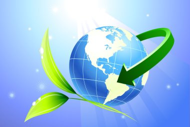 Globe with arrow with nature background clipart