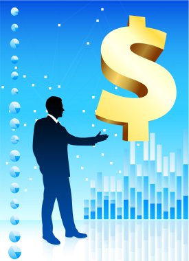 Business man on background with golden dollar clipart