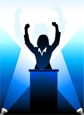 Business-political speaker silhouette behind a podium clipart