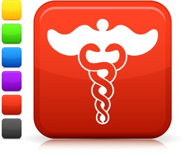 caduceus icon on square internet button clipart