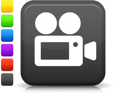 film camera icon on square internet button clipart