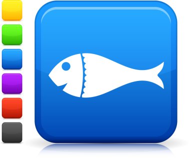 fish icon on square internet button clipart