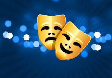 comedy and tragedy masks on blue glow background clipart