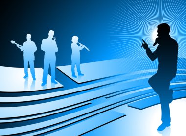 singer and band on abstract internet blue background clipart