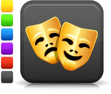 comedy and tragedy masks icon on square internet button clipart