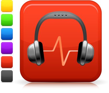 Audio headphones icon on square internet button clipart