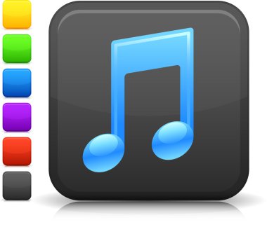 music note icon on square internet button clipart