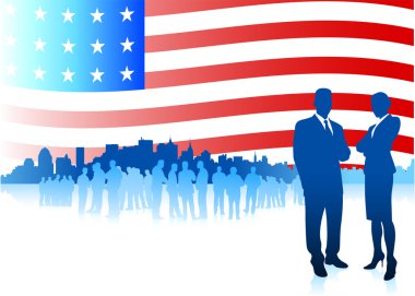 Business team on Patriotic American Flag background clipart