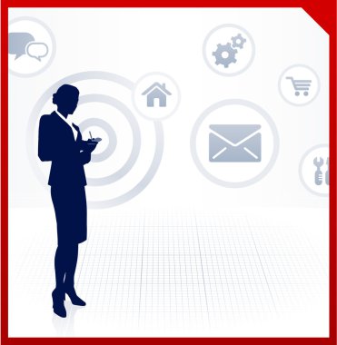 businesswoman accessing internet on cell phone clipart