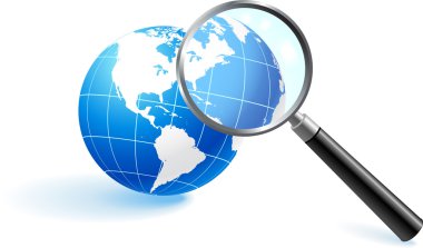 Globe under magnifying glass clipart