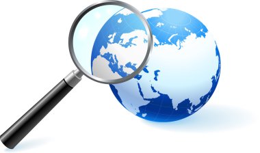 Globe under magnifying glass clipart