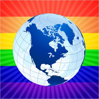 Globe with rainbow background for gay rights clipart