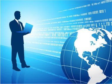 Business msn on blue background with a globe clipart