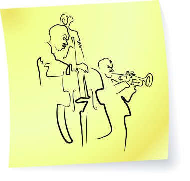 Live Jazz & Blues band on a post-it note clipart