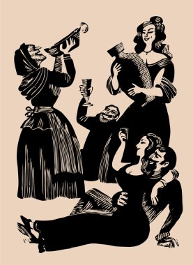 medieval party etching clipart