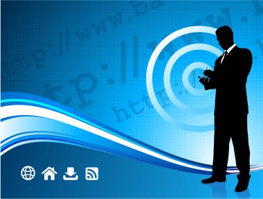 Wireless internet background with modern businessman clipart