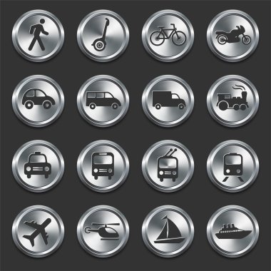 Transportation Icons on Metal Internet Buttons clipart