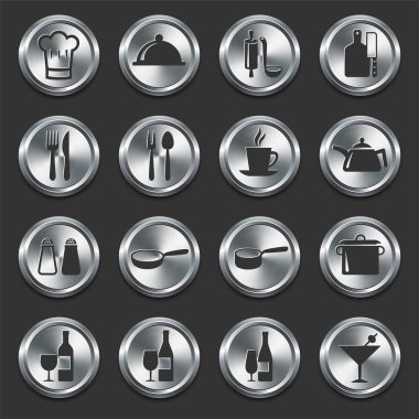 Food Icons on Metal Internet Buttons vector