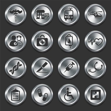 Hospital Icons on Metal Internet Buttons clipart