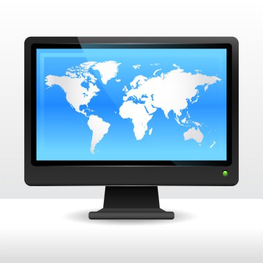 Computer monitor with world map clipart