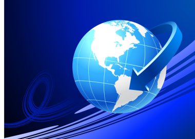 Globe on blue background with arrow clipart