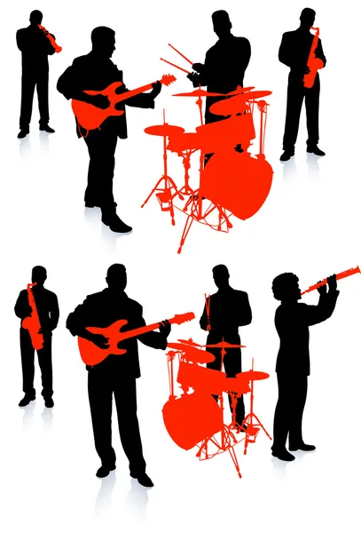 Živá kapela hrající hudbu na bílém pozadí — Stockový vektor