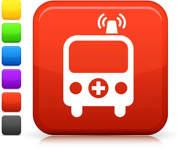 正方形のインターネット ボタン上の救急車アイコン — ストックベクタ