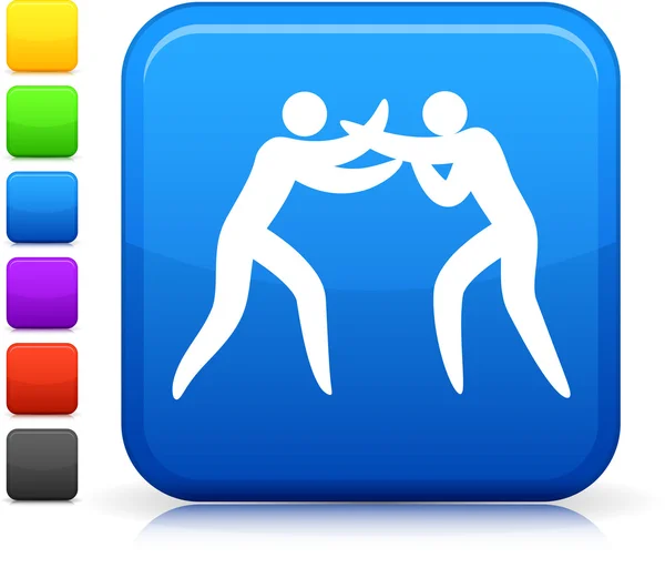 Icona di boxe sul pulsante quadrato internet — Vettoriale Stock