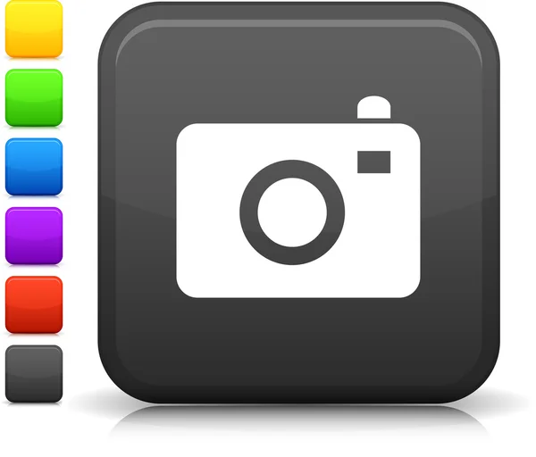 Icono de la cámara de fotos en el botón cuadrado de Internet — Archivo Imágenes Vectoriales