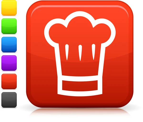 Chef's hat icon on square internet button — Stock Vector