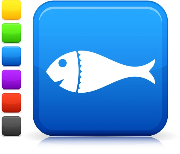 Fish icon on square internet button — Stock Vector