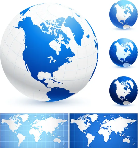 Globes et cartes du monde — Image vectorielle