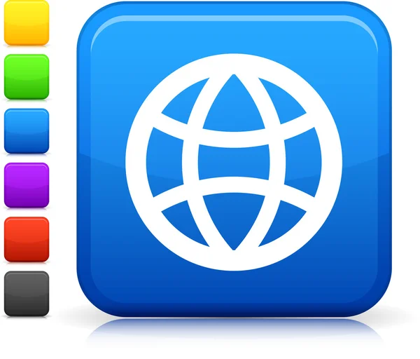 Globus-Symbol auf quadratischem Internet-Knopf — Stockvektor