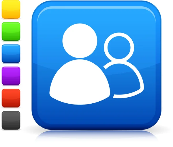Icona dei gruppi online sul pulsante quadrato internet — Vettoriale Stock