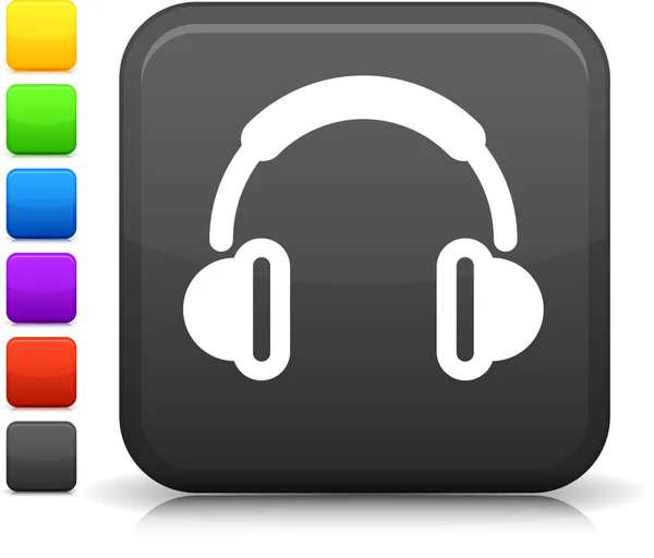 Icono de auriculares en el botón cuadrado de Internet — Vector de stock