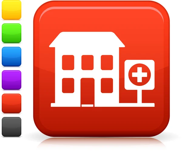 Icono del hospital en el botón cuadrado de Internet — Archivo Imágenes Vectoriales