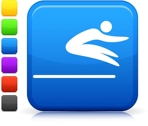 Stick Figure Long Jump icône sur le bouton internet carré — Image vectorielle
