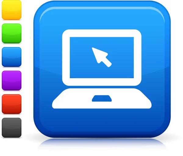 Icono del ordenador portátil en el botón cuadrado de Internet — Vector de stock