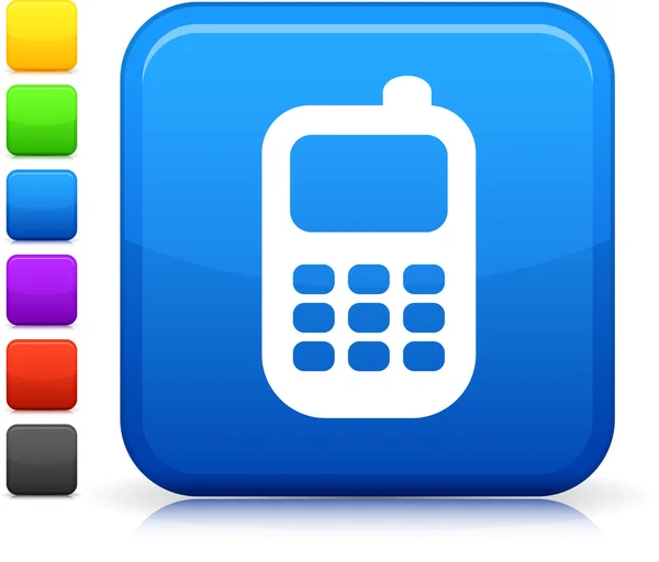 Icono de teléfono inteligente en el botón cuadrado de Internet — Vector de stock