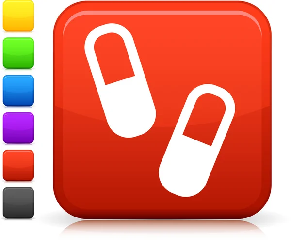 Ícone pílulas médicas no botão quadrado da internet — Vetor de Stock