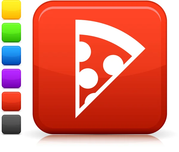Plak van pizza pictogram op vierkante internet knop — Stockvector