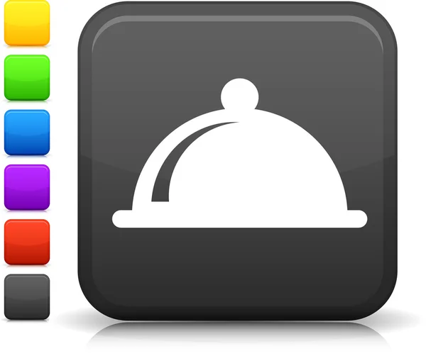 Ícone de prato de comida no botão quadrado da internet —  Vetores de Stock
