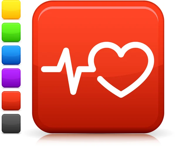 Icona della frequenza cardiaca sul pulsante quadrato internet — Vettoriale Stock